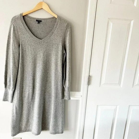 Talbots Poet Sleeve Gray V Neck Shimmer Sweater Dress Size Large - Picture 1 of 6